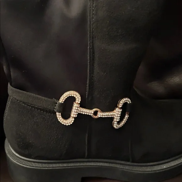 Black Knee-High Boots with Silver Detail NWT - Picture 2 of 7